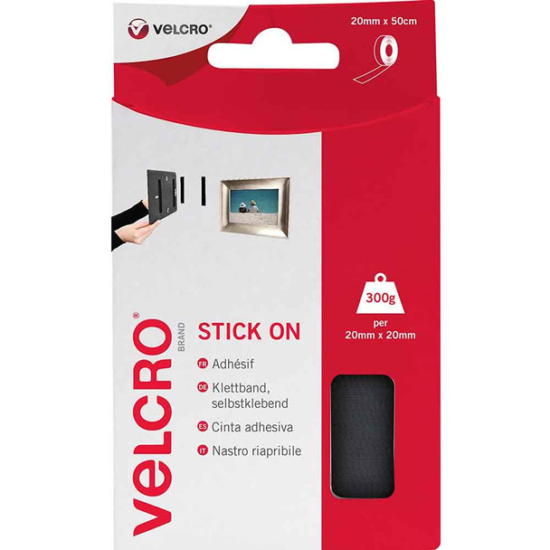 Black Stick-On Velcro Length | 20mm x 50cm | Velcro - Main Image