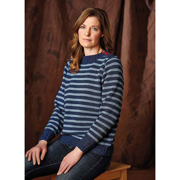 Rowan Breton Stripe Adult Unisex Sweater Knitting Pattern using Original Denim | Digital Download (ZB158-00001) - Main Image