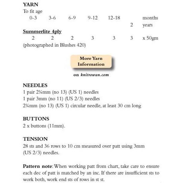 Rowan Imogen Childrens Tunic Knitting Pattern using Summerlite 4ply | Digital Download (ZB196-00009) - Pattern Table