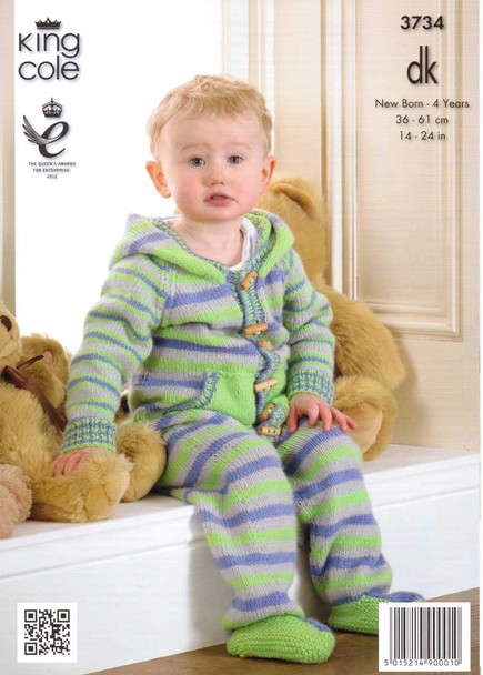 Babies / Childs Onsie with Hood or Hat DK Patterns | King Cole DK 3734