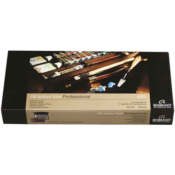 Rembrandt Oil Colour Paint | Traditional Wood Box Set with 12 tubes & Accessories | Royal Talens - Main Image