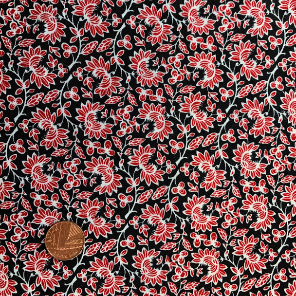 Red Flowers on Black EQS Fabrics | BTR4772RED | Half Metre Units