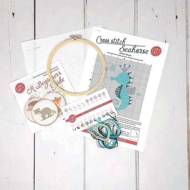 Cross Stitch Seahorse | Cross Stitch Kit | Crafty Kit Company - Contents