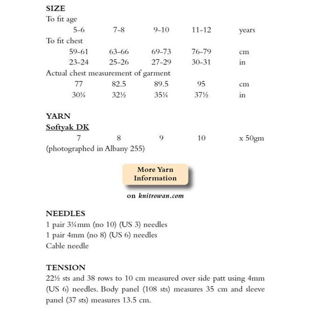 Rowan Bourne Childrens Sweater Knitting Pattern using Softyak DK | Digital Download (ZB271-00004) - Pattern Table