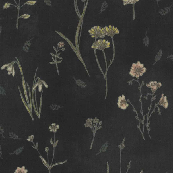Botanicals Janet Clare Moda Fabric | 16911-14 Charcoal - Main Image
