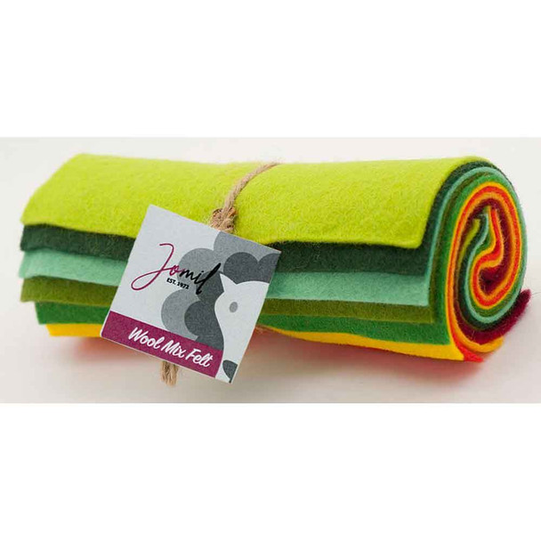 Wool Blend Felt Mini Roll Bundle | 6” x 6” assorted squares | Jomil / Brights (FR8)