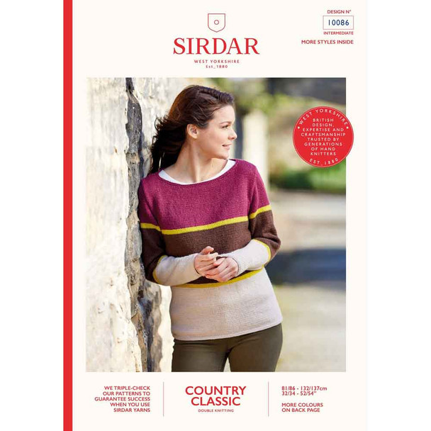 Sirdar Country Classic DK Ladies Colourblock Jumper Knitting Pattern | 10086
