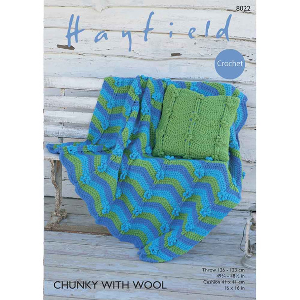 Hayfield Chunky with Wool Throw and Cushion Cover Crochet Pattern | 8022