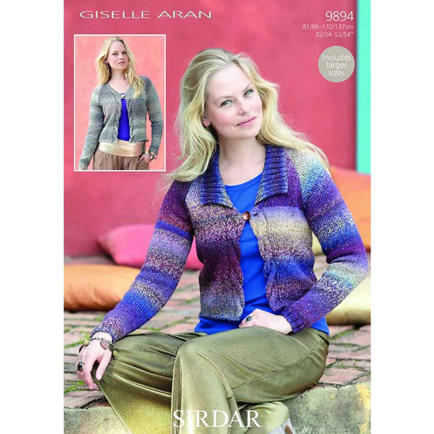 Sirdar Giselle Aran Ladies Cable Edge Cardigan Knitting Pattern | 9894