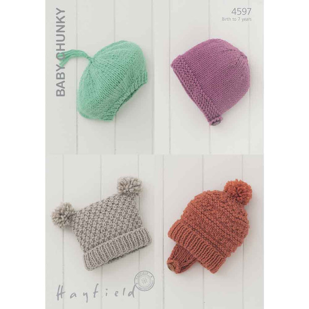 Hats Knitting Pattern | Sirdar Hayfield Baby Chunky 4497 | Digital Download - Main Image