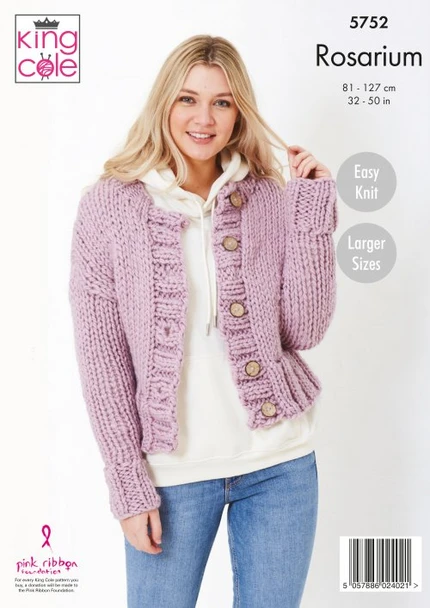 King Cole Rosarium Mega Chunky Round and V Neck Cardigans Knitting Pattern | 5752