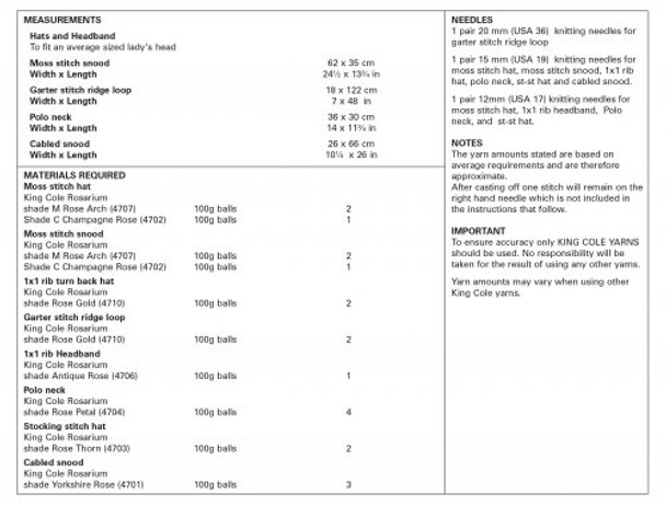 King Cole Rosarium Mega Chunky Hats, Snoods, Headband and Polo Neck Knitting Pattern | 5756