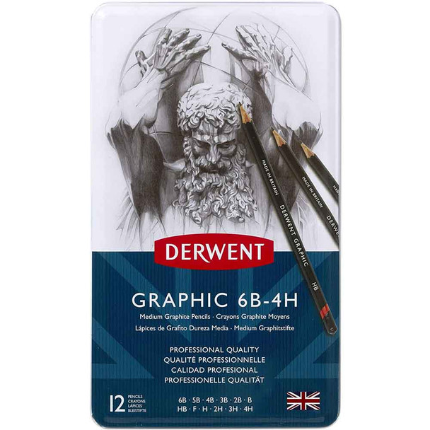 Derwent Graphic Pencils Tin| Set of 12 | 6B - 4H - Main Image