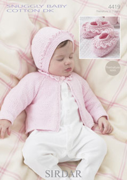 Babies / Childs Cardigan, Booties and Bonnet DK Patterns | Snuggly Baby Cotton DK 4419