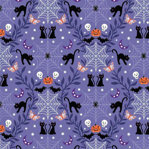 Castle Spooky | Lewis and Irene | A576.2 | Cobwebs and Cats on Purple Blue