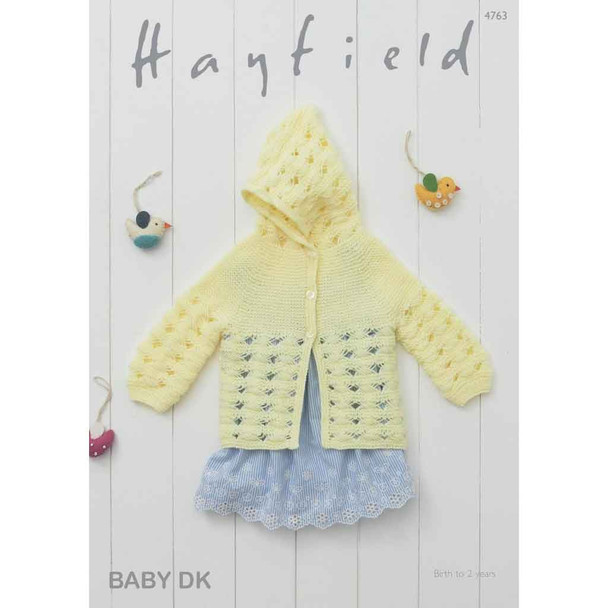 Babies Hooded Matinee Jacket Knitting Pattern | Sirdar Hayfield Baby DK 4763 | Digital Download - Main Image