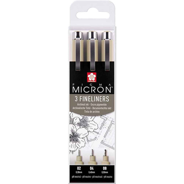 Sakura Pigma Micron Wallet 3 Fineliners | Black | Various Sizes