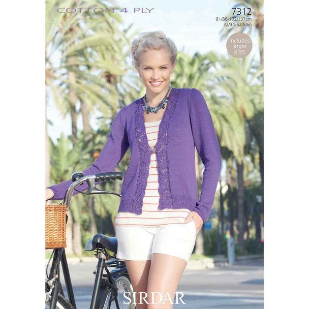 Woman's Cardigan Knitting Pattern | Sirdar Cotton 4 Ply 7312 | Digital Download - Main Image 1