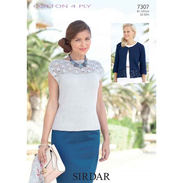 Top and Cardigan Knitting Pattern | Sirdar Cotton 4 Ply 7307 | Digital Download - Main Image