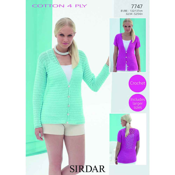 Women Cardigans Crochet Pattern | Sirdar Cotton 4 Ply 7747 | Digital Download - Main Image