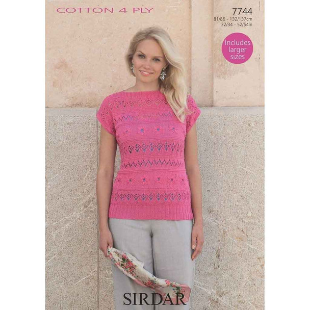 Women Top Knitting Pattern | Sirdar Cotton 4 Ply 7744 | Digital Download - Main Image