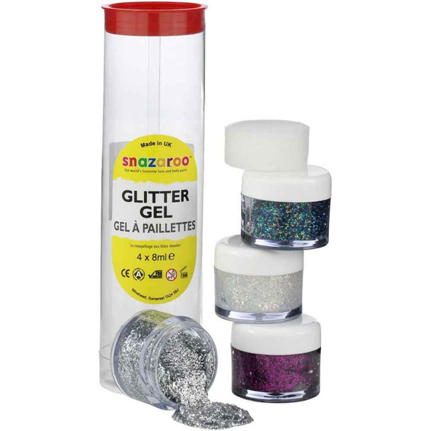 Snazaroo Disco Diva Glitter Gel Face Paint, 8ml Pots in 4 Colours