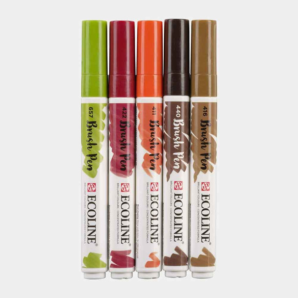 Liquid Water Colour Brush Pen Set of 5 Autumn Hues