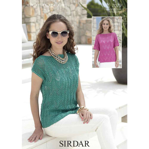 Women Square and T-Shaped Tops Knitting Pattern | Sirdar Cotton DK 7079 | Digital Download - Main Image