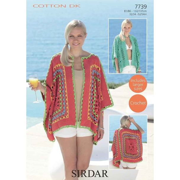 Woman's Kimono Jacket Crochet Pattern | Sirdar Cotton DK 7739 | Digital Download - Main Image