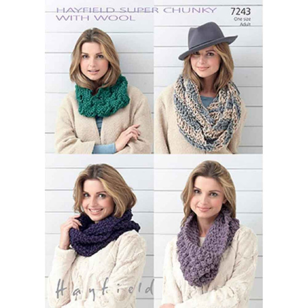 Women Snoods Knitting Pattern | Sirdar Hayfield Super Chunky with Wool 7243 | Digital Download - Main Image