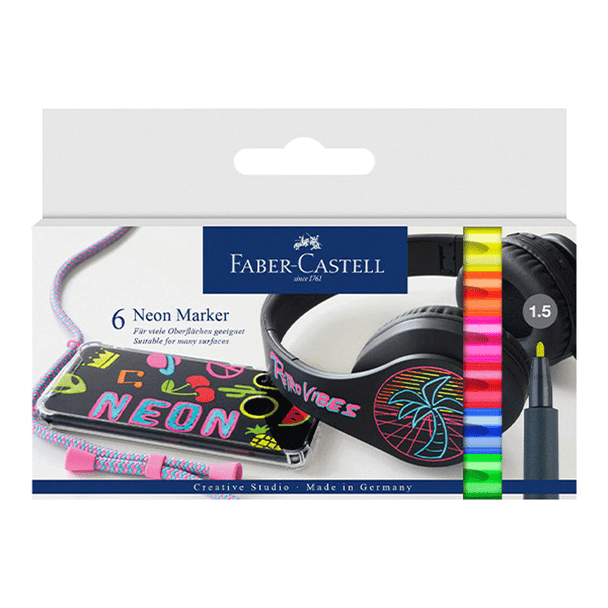 Faber-Castell Neon Marker Cardboard Wallet | Set of 6 Neon Pens
