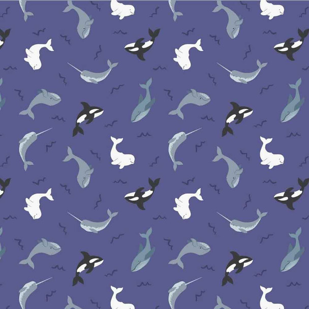 Small Things... Polar Animals | Lewis and Irene Fabric | SM42.2 | Whales on Indigo Blue with Pearl