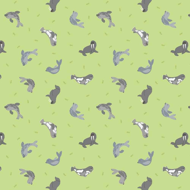 Small Things... Polar Animals Lewis and Irene Fabric | SM43.1 Seals on Iced Lime with Pearl