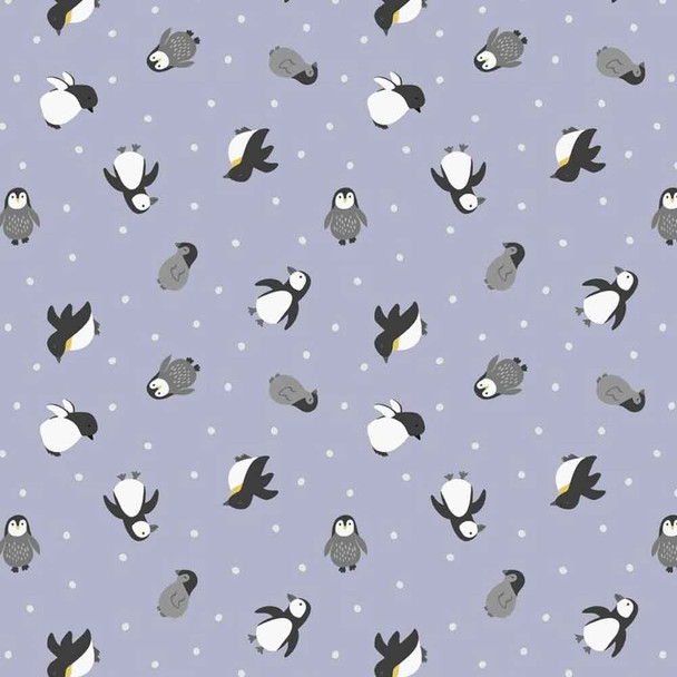 Small Things... Polar Animals | Lewis and Irene Fabric | SM44.1 | Penguins on Iced Lilac with Pearl