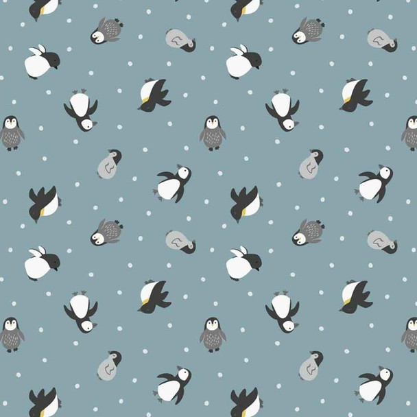 Small Things... Polar Animals | Lewis and Irene Fabric | SM44.2 | Penguins on Snow Blue with Pearl