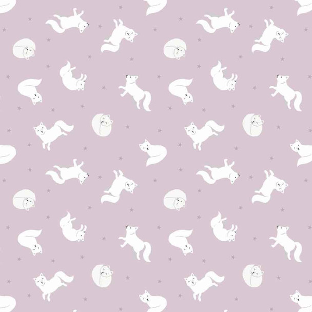 Small Things... Polar Animals Lewis and Irene Fabric | SM45.1 Arctic Fox on Winter Pink with Pearl