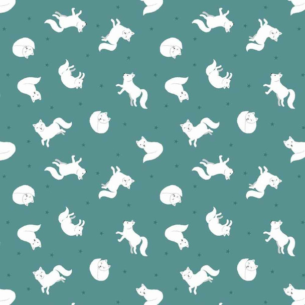 mall Things... Polar Animals Lewis and Irene Fabric | SM45.3 Arctic Fox on Iced Teal