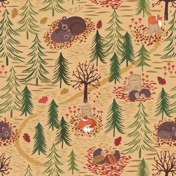 A Winter Nap Lewis and Irene Fabric | A560.3 Winters Nap on Dark Honey
