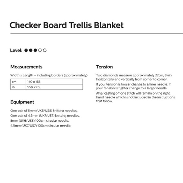 Checker Board Trellis Blanket Knitting Pattern | WYS Jacob Aran Knitting Yarn DBP0139 | Digital Download  - Pattern Information