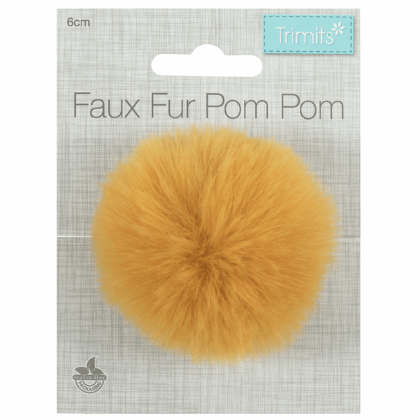 Trimits 6cm Tie On or Sew In, Faux Fur Pompoms | Various Colours