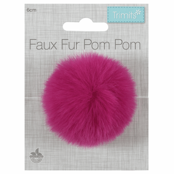 Trimits 6cm Tie On or Sew In, Faux Fur Pompoms | Various Colours