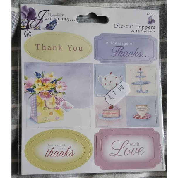 Docraft Papermania | Just to say... Sentiments Thanks, Die-cut Toppers | 12pcs