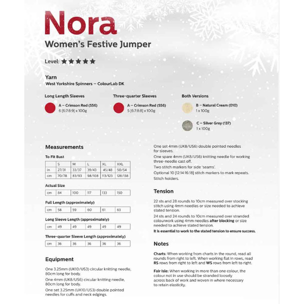 Nora Women's Festive Jumper Knitting Pattern | WYS ColourLab DK Knitting Yarn DBP0187 | Digital Download - Pattern Information