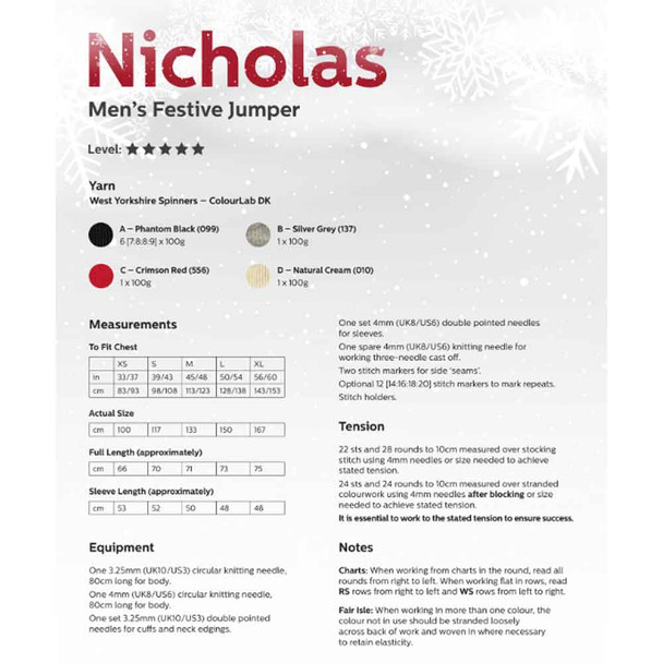  Nicholas Men’s Festive Jumper Knitting Pattern | WYS ColourLab DK Knitting Yarn DBP0188 | Digital Download - Pattern Information