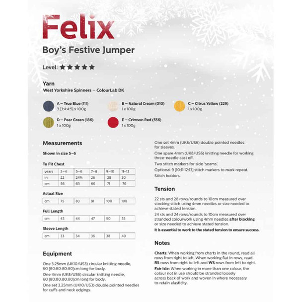 Felix Boy's Festive Jumper Knitting Pattern | WYS ColourLab DK Knitting Yarn DBP0190 | Digital Download - Pattern Information