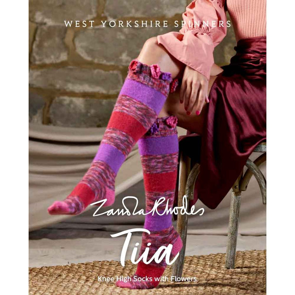 Tiia Knee High Socks with Flowers Knitting Pattern | WYS Signature 4ply Knitting Yarn DBP0206 | Digital Download - Main Image