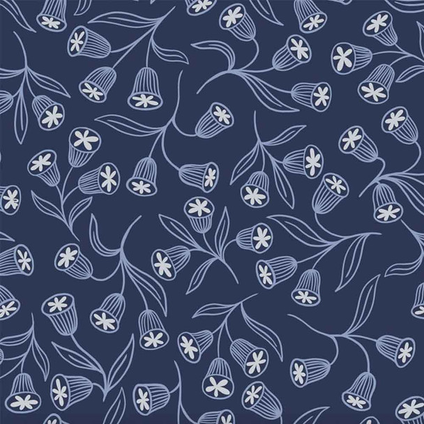 Enchanted | Lewis & Irene Fabric | A544.2 | Enchanted Flowers on Dark Blue with Silver Metallic