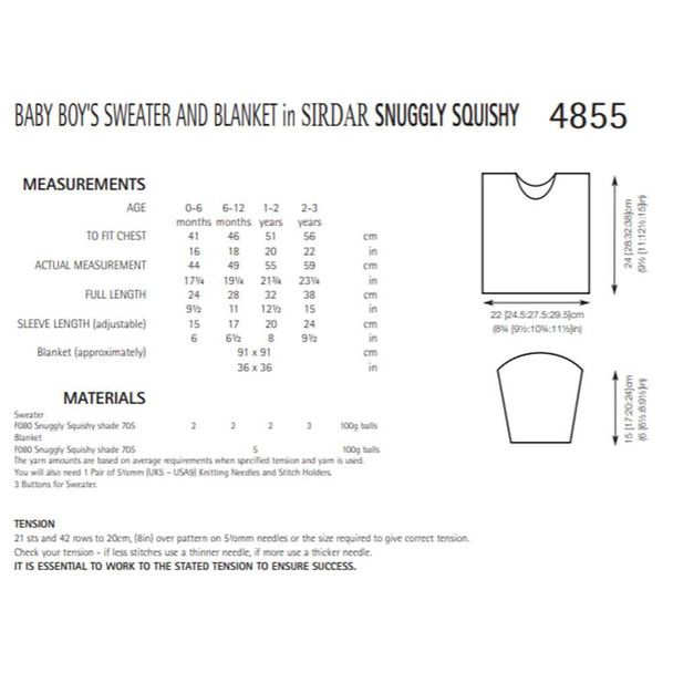 Baby Boy's Sweater and Blanket Knitting Pattern | Sirdar Snuggly Squishy 4855 | Digital Download - Pattern Table