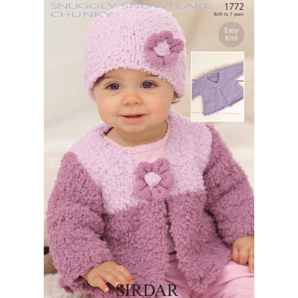 Babies / Children Cardigan and Hat Knitting Pattern | Sirdar Snuggly Snowflake Chunky 1772 | Digital Download - Main Image