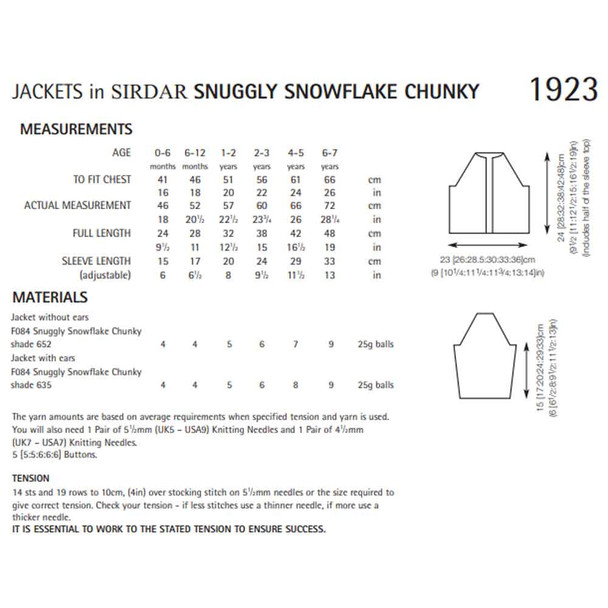 Baby Jacket Knitting Pattern | Sirdar Snuggly Snowflake Chunky 1923 | Digital Download - Pattern Table